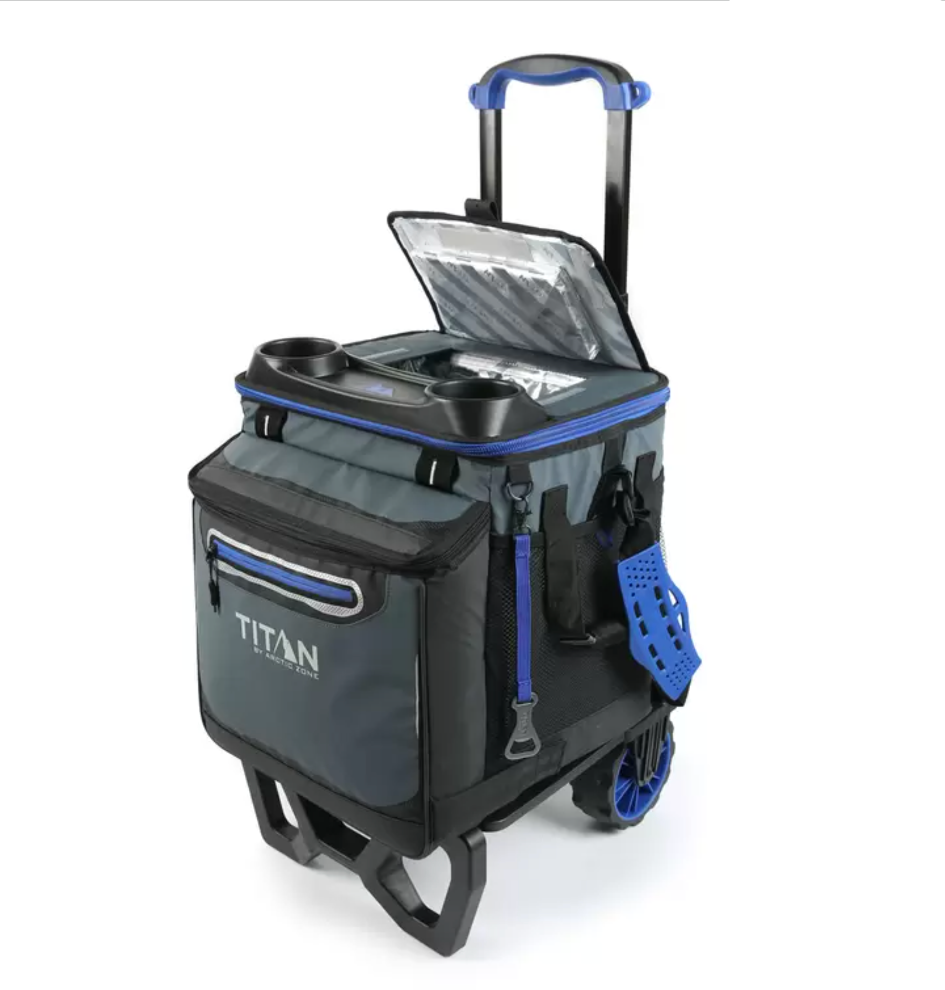 Titan 22.5 Litre (23.7 US Quart) 60 Can Rolling Cooler with All Terrain Cart (Blue) - Image 5