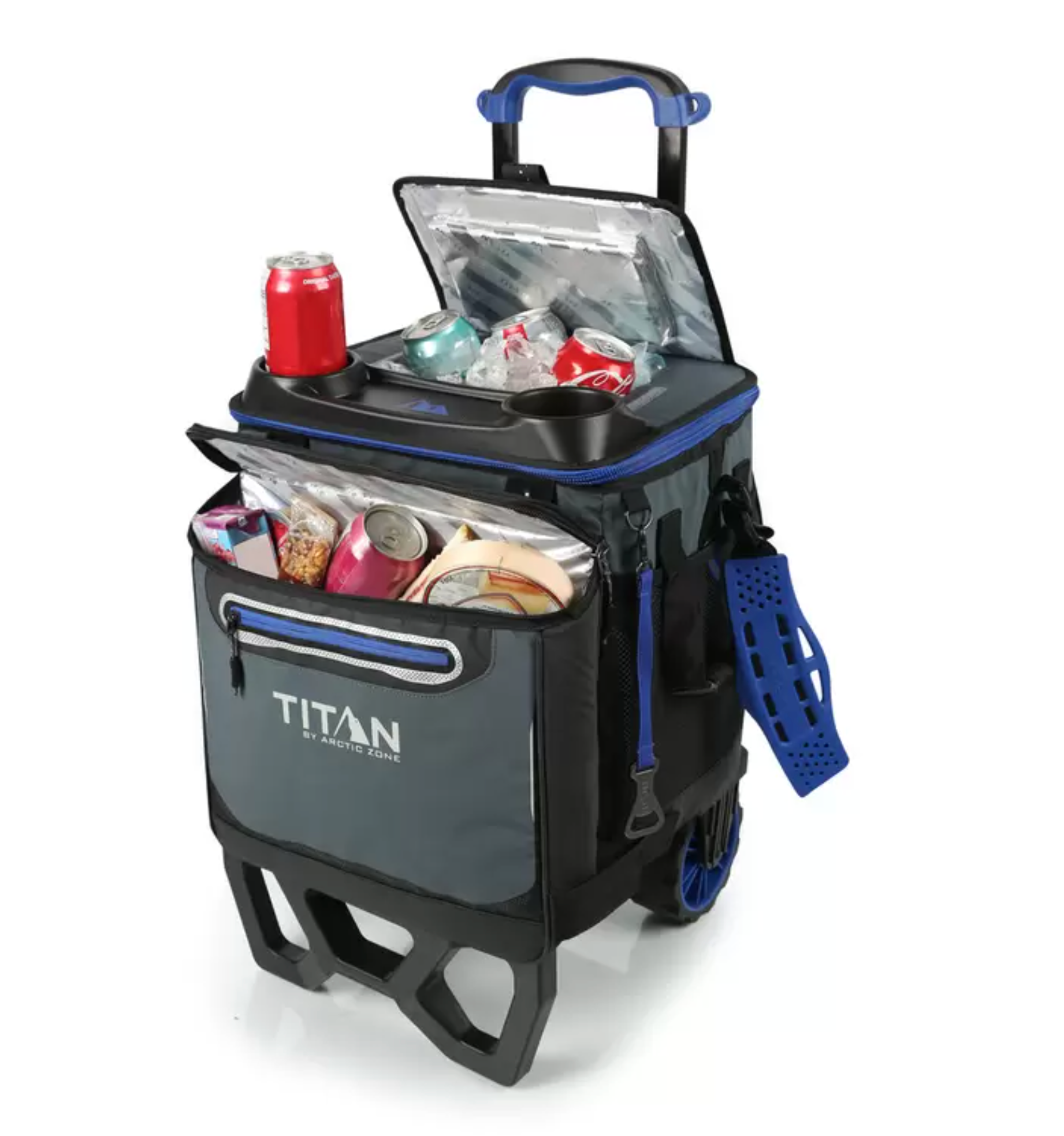 Titan 22.5 Litre (23.7 US Quart) 60 Can Rolling Cooler with All Terrain Cart (Blue)