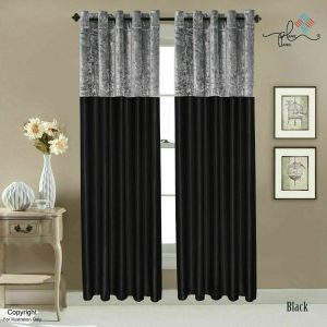 Crushed Velvet Band Faux Silk Eyelet Curtains - Fully Lined Ring Top in 8 Sizes
