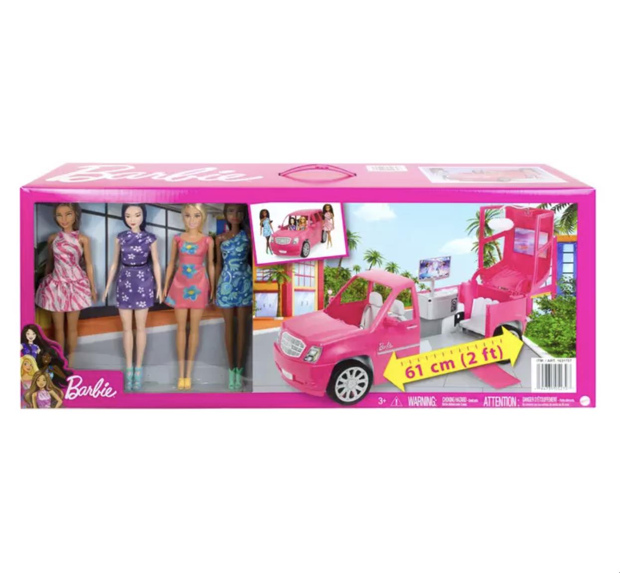 Barbie Playset with 4 Dolls and Limo Vehicle