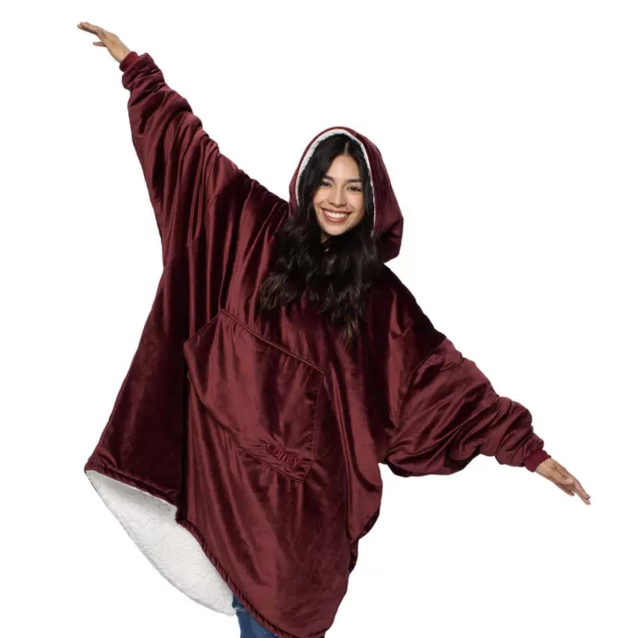 THE COMFY ORIGINAL | Oversized Microfiber & Sherpa Wearable Blanket - Burgundy - Image 2