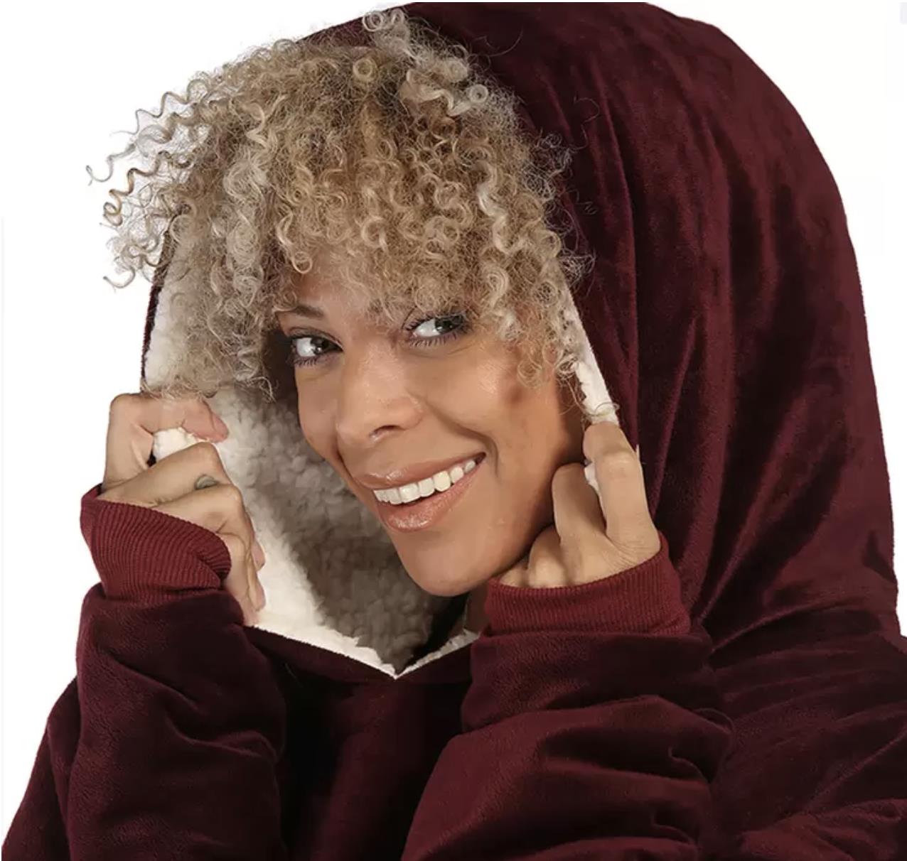 THE COMFY ORIGINAL | Oversized Microfiber & Sherpa Wearable Blanket - Burgundy - Image 4
