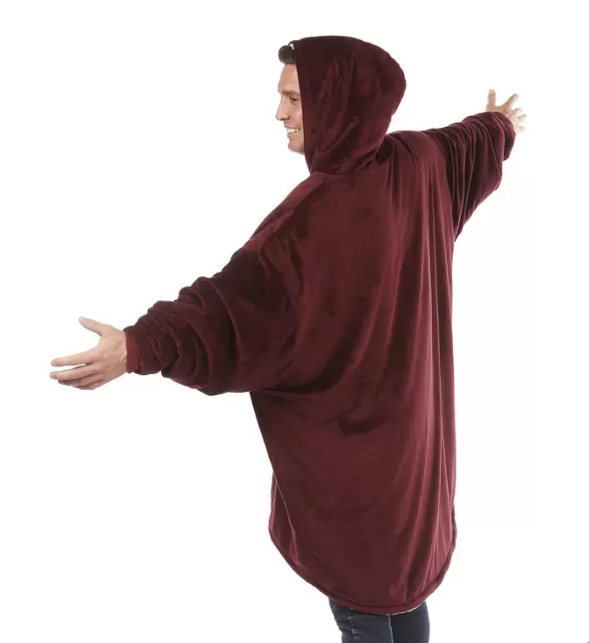 THE COMFY ORIGINAL | Oversized Microfiber & Sherpa Wearable Blanket - Burgundy - Image 5