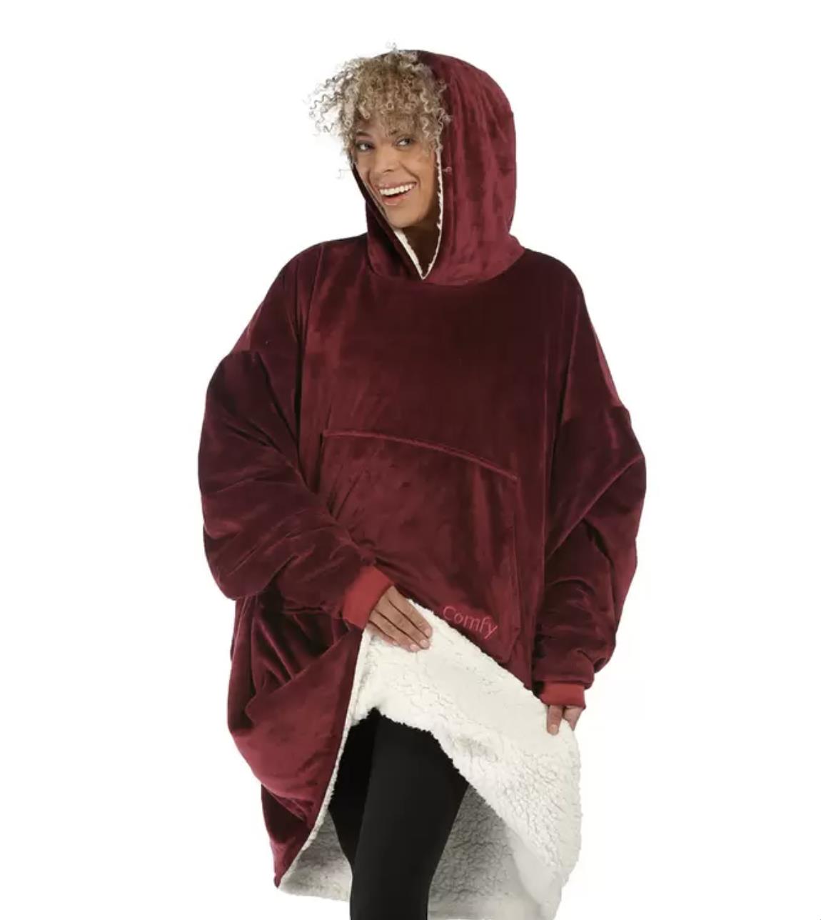 THE COMFY ORIGINAL | Oversized Microfiber & Sherpa Wearable Blanket - Burgundy - Image 6