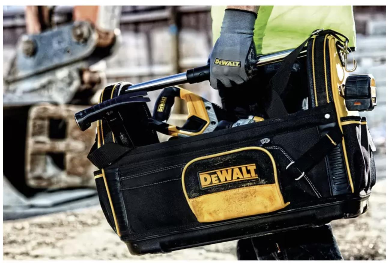 DeWalt 20" Open Tote Tool Storage Bag with Shoulder Strap - Image 6