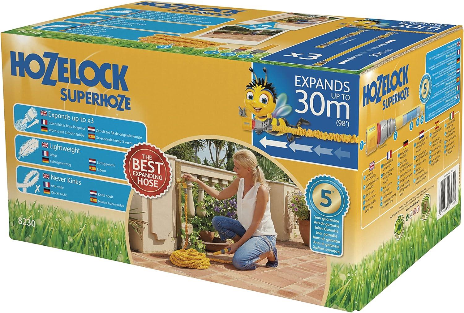 Hozelock Superhoze 30m Expanding Hose Pipe 8230 with Aquastop Fittings