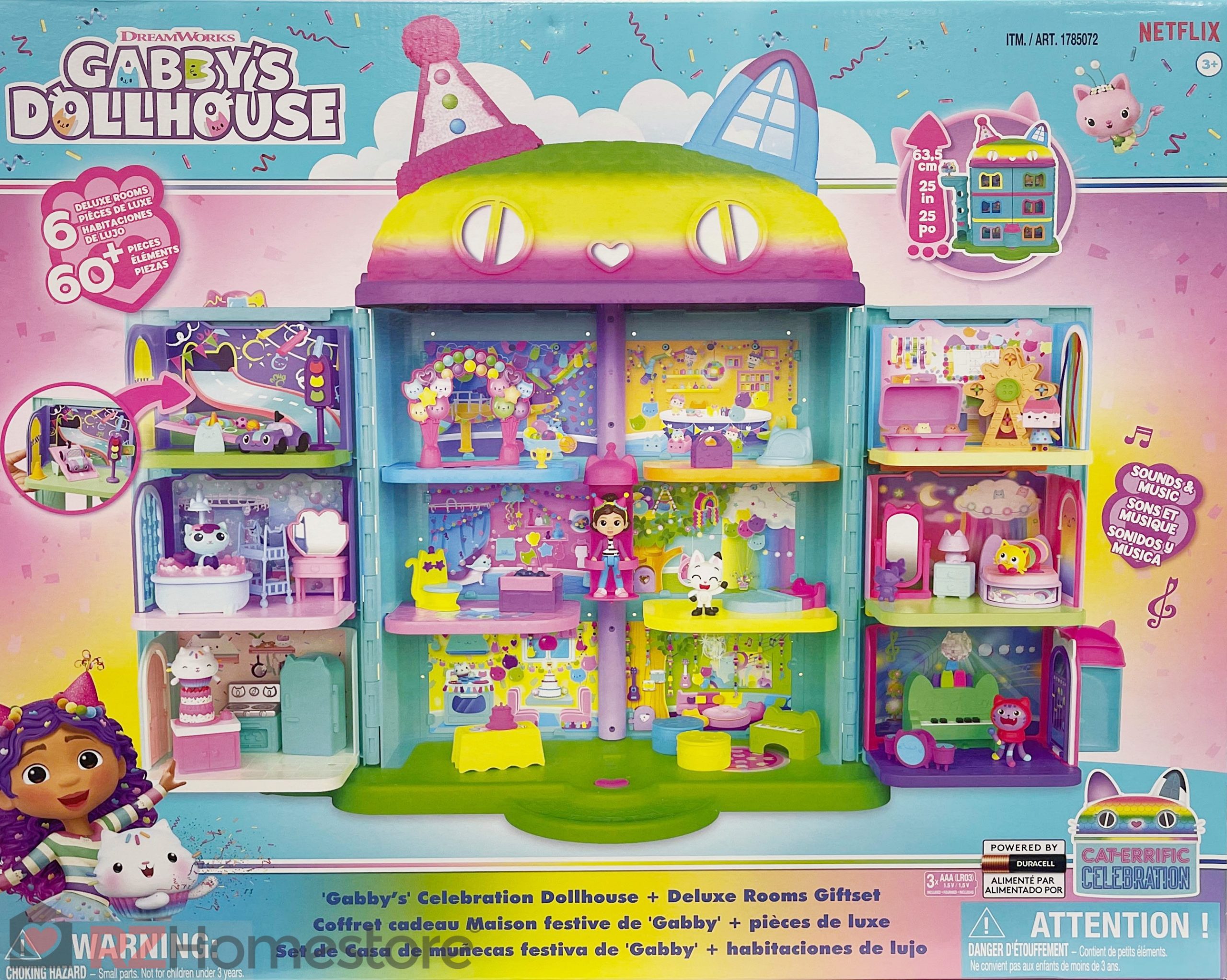 Gabby’s Celebration Dollhouse + 6 Deluxe Rooms Gift Set 60+ Pieces House Bundle with Sounds & Music