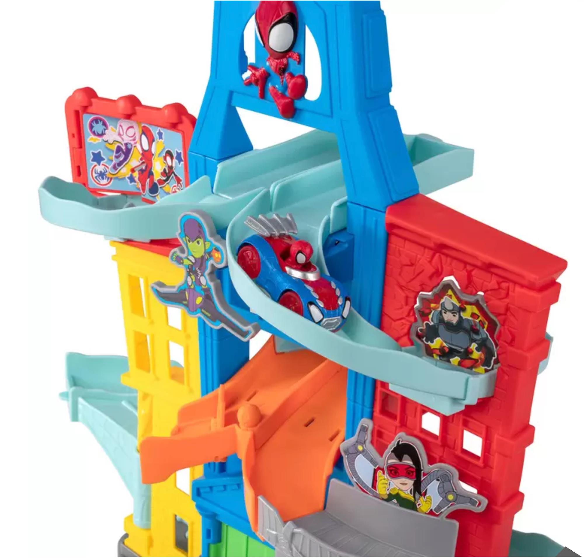 Spidey and His Amazing Friends Amazing Metals City Track Set: Multi-level Playset with 2 Race Tracks and 6 Vehicles - Image 3