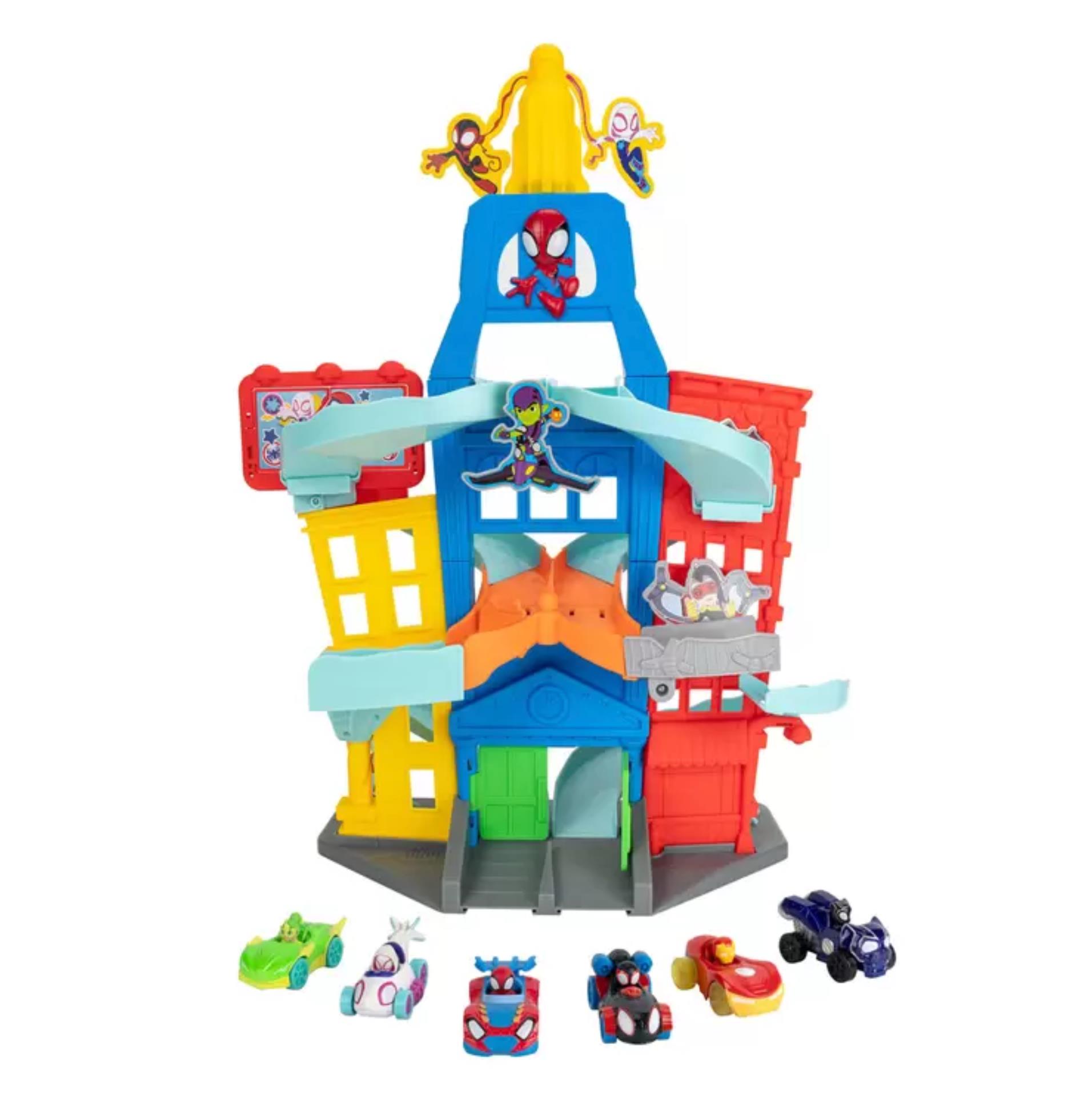Spidey and His Amazing Friends Amazing Metals City Track Set: Multi-level Playset with 2 Race Tracks and 6 Vehicles - Image 4