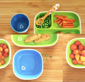 Munchkin Splash 9 Piece Toddler Dining Set | 3 Divided Plates | 3 Cups with Lids | 3 Bowls