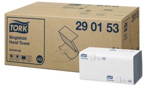 Tork 290153 Universal Singlefold Hand Towel, White, 2 Ply, 23cm Unfolded Sheet Length, Pack of 4500