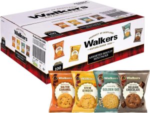 Walkers Assorted Biscuits Mini Packs, 100 x 25g - Ginger, Caramel, Golden Oat, Chocolate