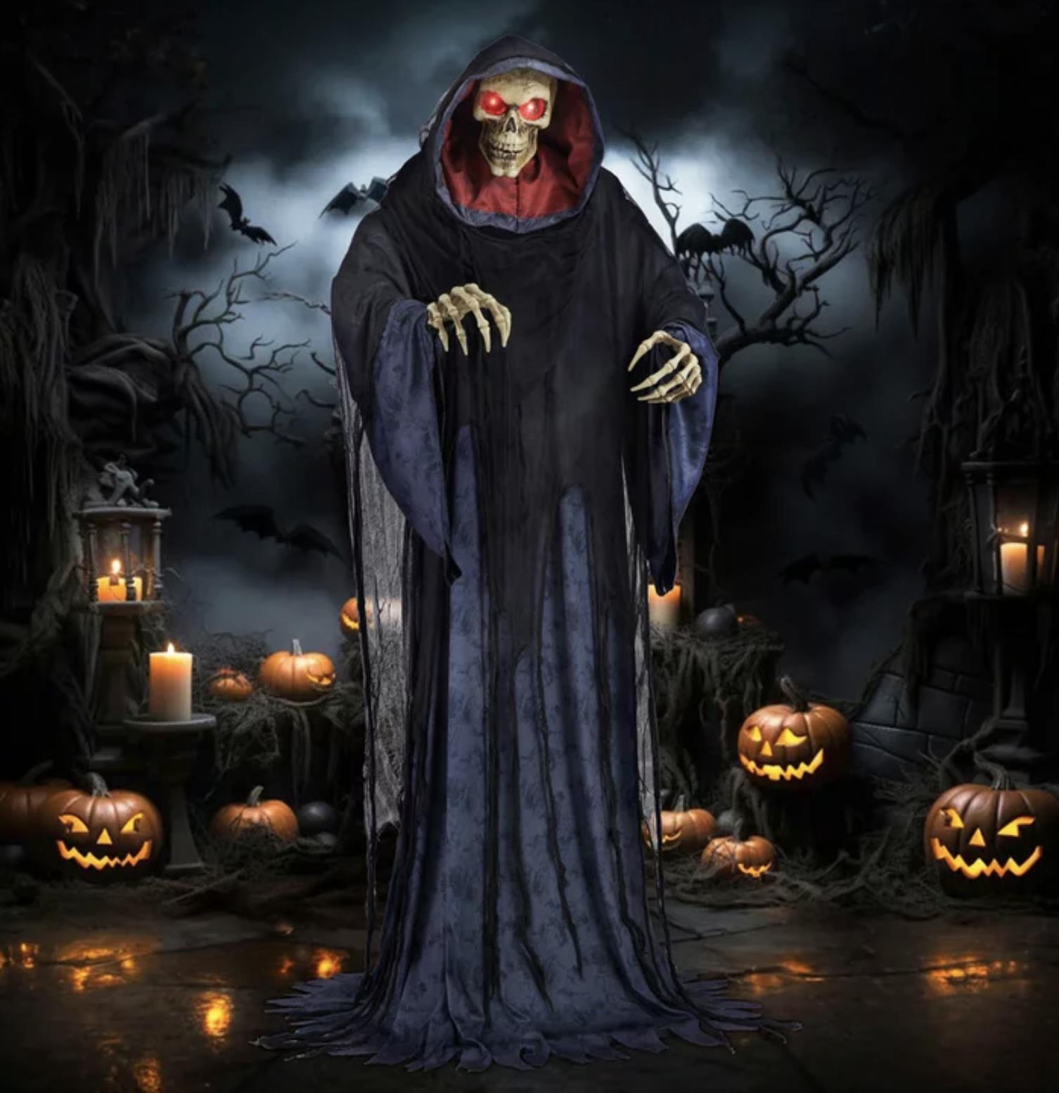 6.8ft (2.08m) Halloween Rise Up Reaper Animatronic with LED eyes - Image 3