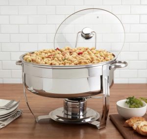 Denmark 8.5L Round Stainless Steel Chafing Dish with Glass Lid & Stand – Buffet Food Warmer