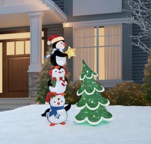 6ft (1.8m) Stacked Penguin Trio with Twinkle Lights