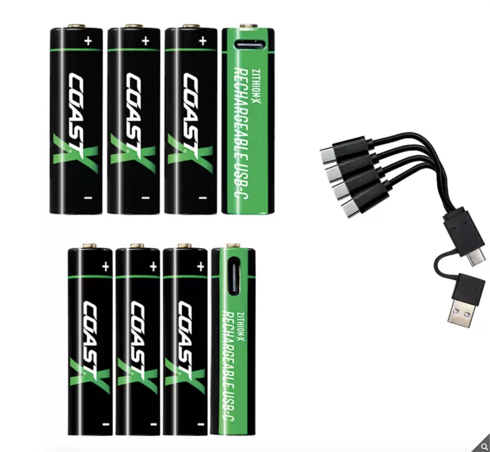 COAST ZITHION-X USB-C Rechargeable Lithium AA & AAA Batteries 8-Pack with Cable - Image 2