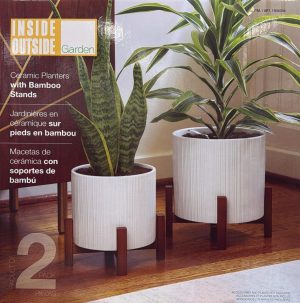 Set of 2 Ceramic Plant Pots with Bamboo Stands,  23.4cm & 19.8cm Diameter
