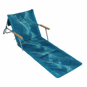 Waters Edge Foldable Beach Lounger Chair Bamboo Armrests Portable Garden Sunbed