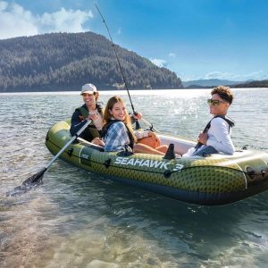 Intex Seahawk 3 Person Inflatable Fishing Boat Set w/ Aluminum Oars & Hand Pump
