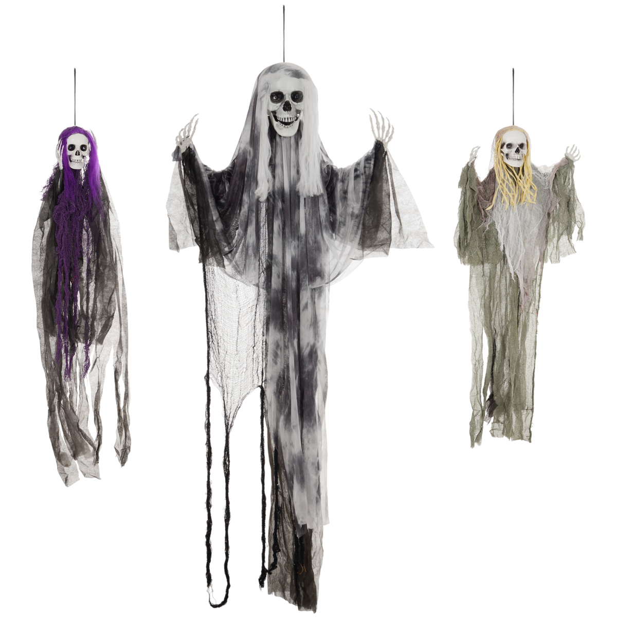 Set of 3 Hanging Skeleton, Flying Ghost Halloween Decorations - Image 2