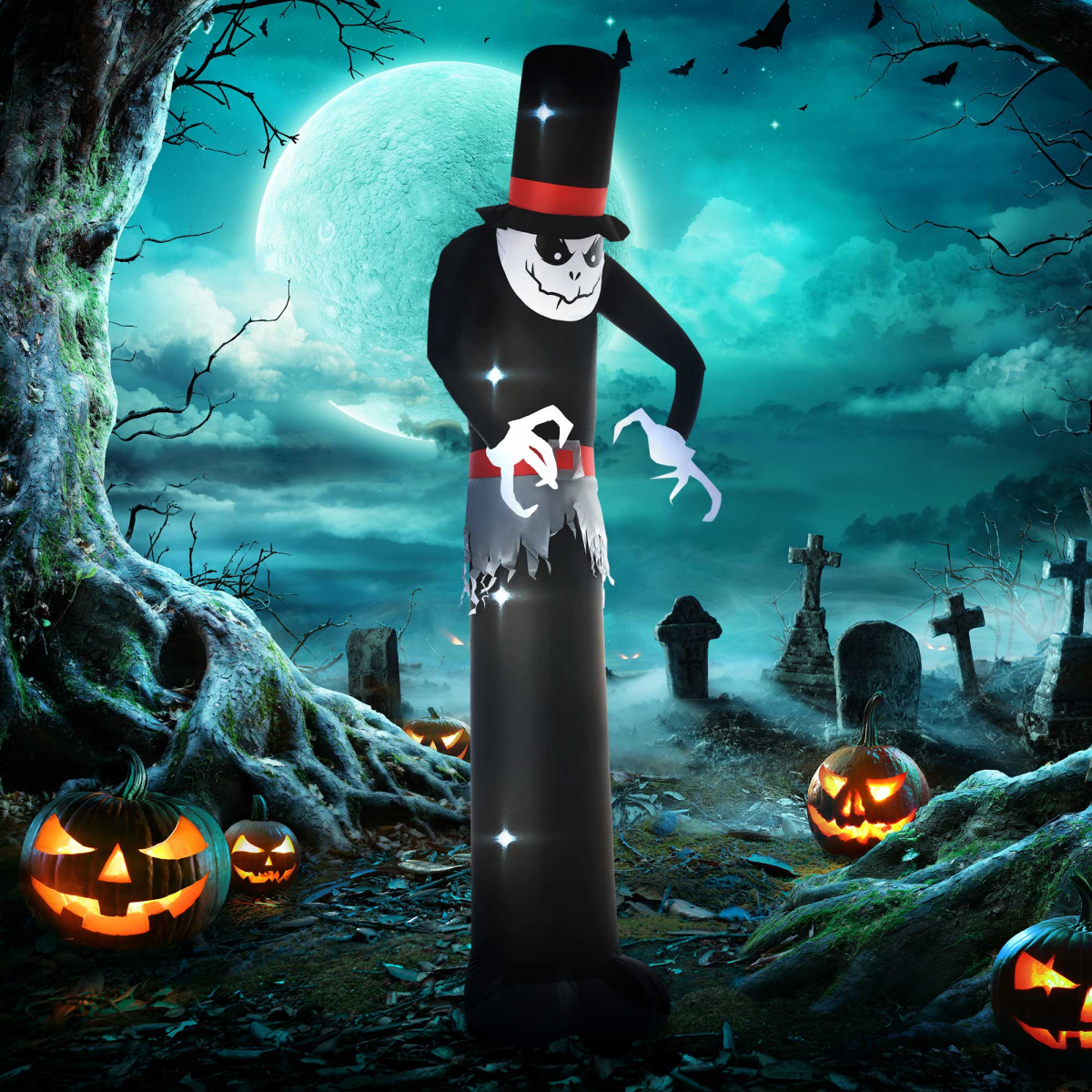 10ft Inflatable Halloween Skinny Ghost Tall Hat Blow-Up Outdoor LED Display - Image 2