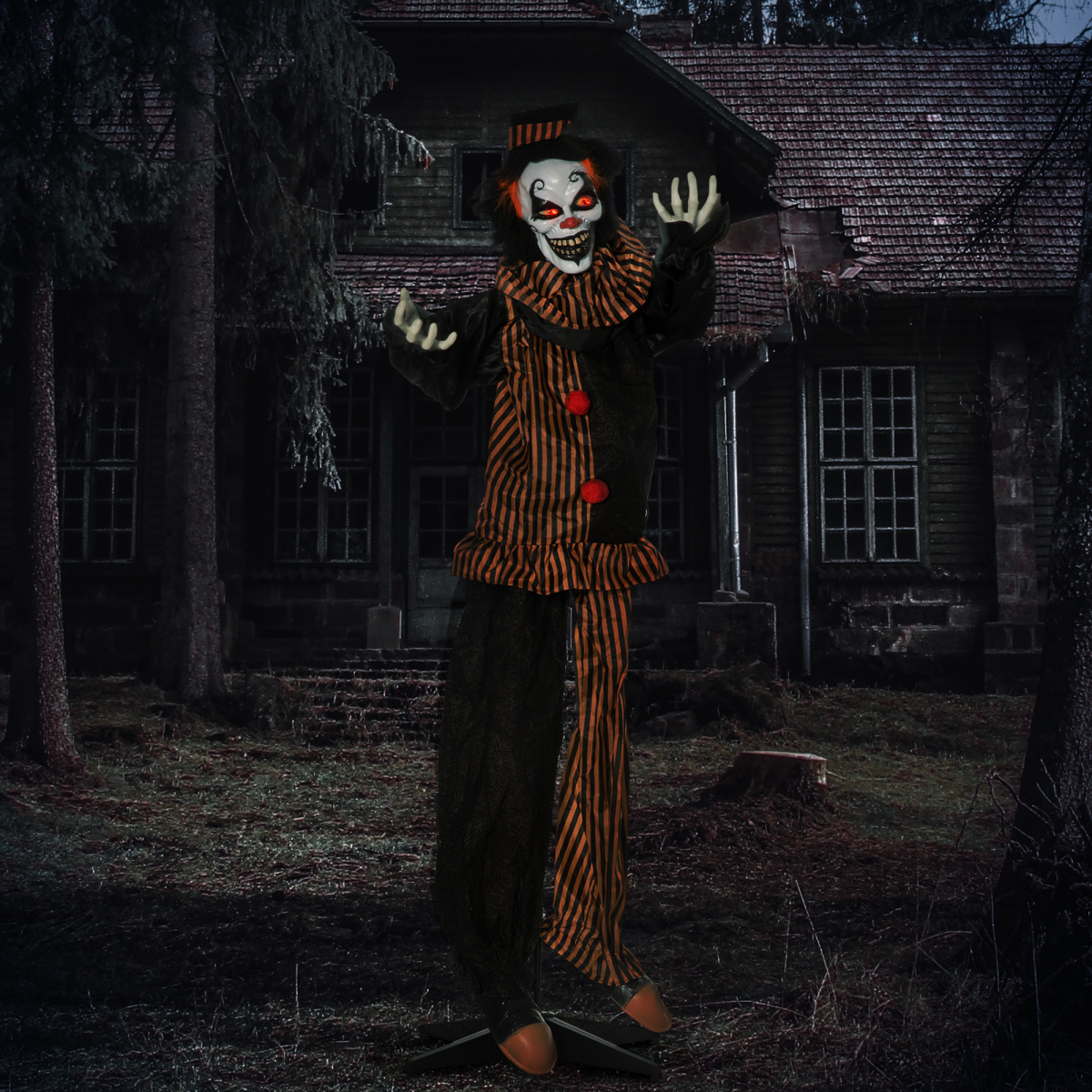 67 Inch Life Size Outdoor Halloween Talking Circus Clown Light Up Eyes Laughter - Image 2