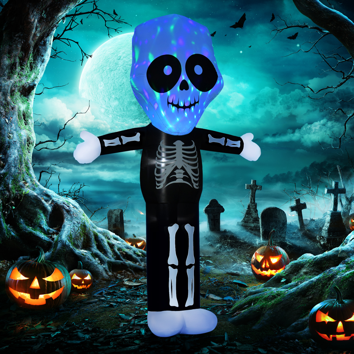 3m Halloween Inflatable Skeleton Ghost Deco LED Lighted for Home In-Outdoor - Image 2