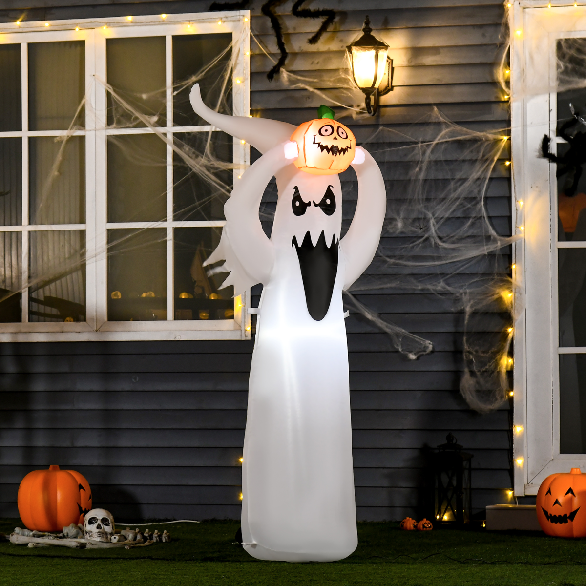 6FT 1.8m LED Halloween Inflatable Deco Floating Ghost & Pumpkin Party Outdoors - Image 2