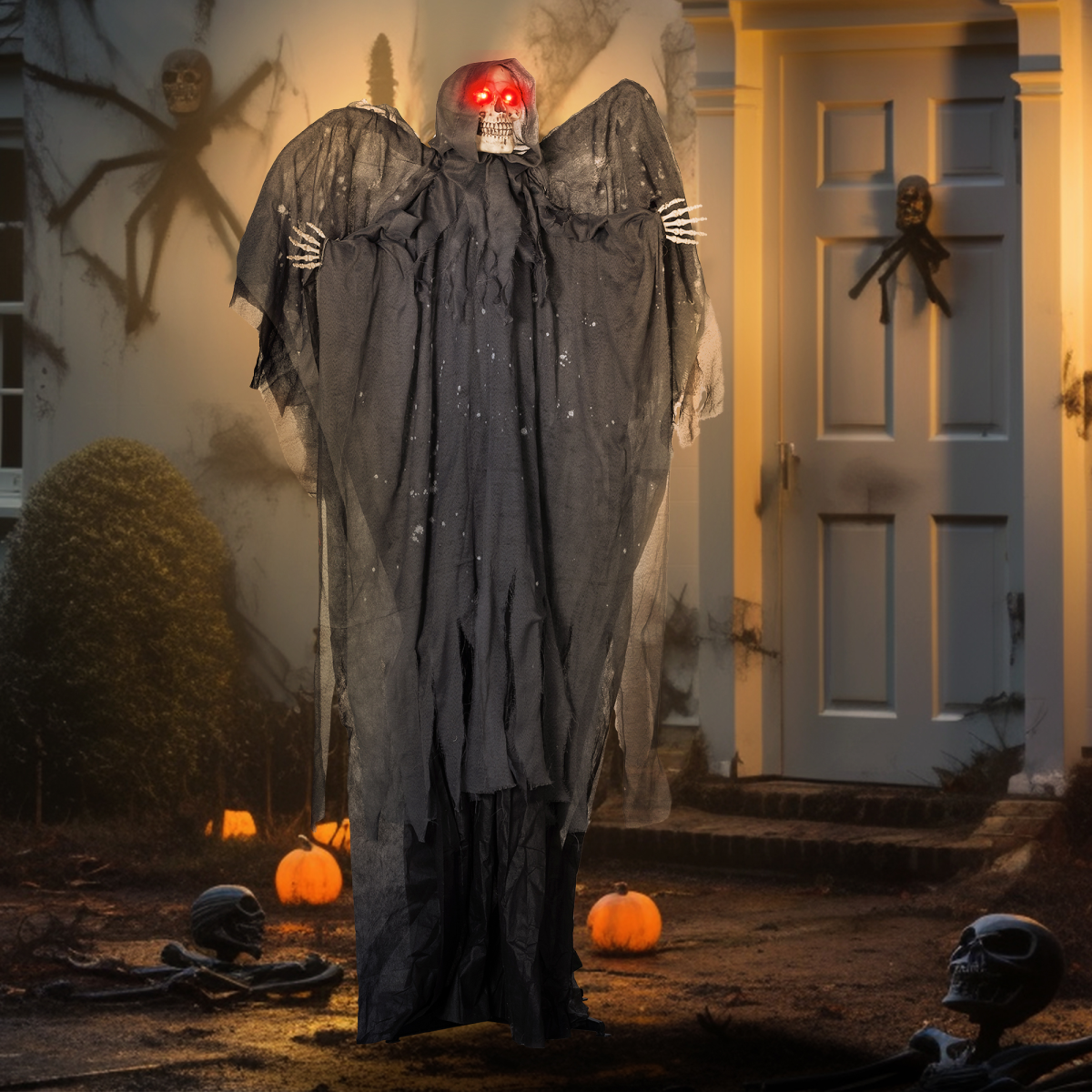 Winged Grim Reaper Animatronic Prop w/ Light Up Eyes, for Haunted House - Image 2