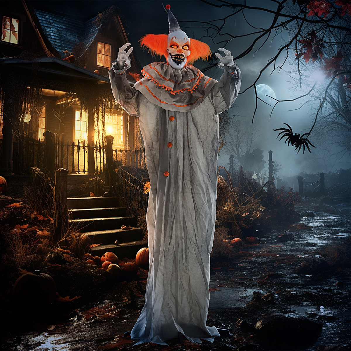 Halloween Clown Animatronic Prop with Light Up Eyes, for Indoor Outdoor - Image 2
