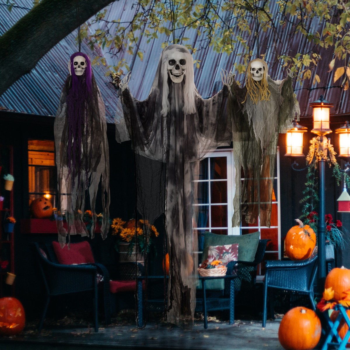Set of 3 Hanging Skeleton, Flying Ghost Halloween Decorations - Image 3
