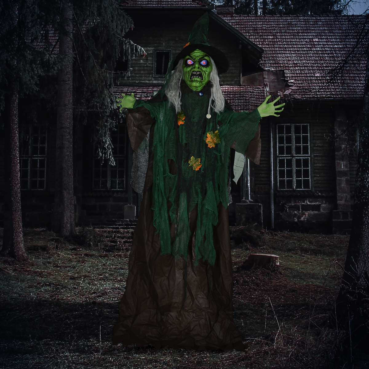 6ft Outdoor Halloween Witch Prop Decoration with Light Up Eyes and Heart - Image 2