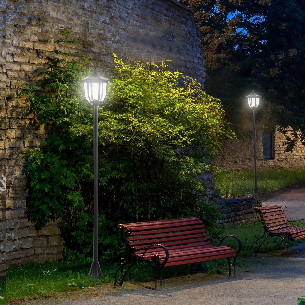 1.77m Tall Free-Standing ABS Garden Solar LED Lamp Post Black - Image 2