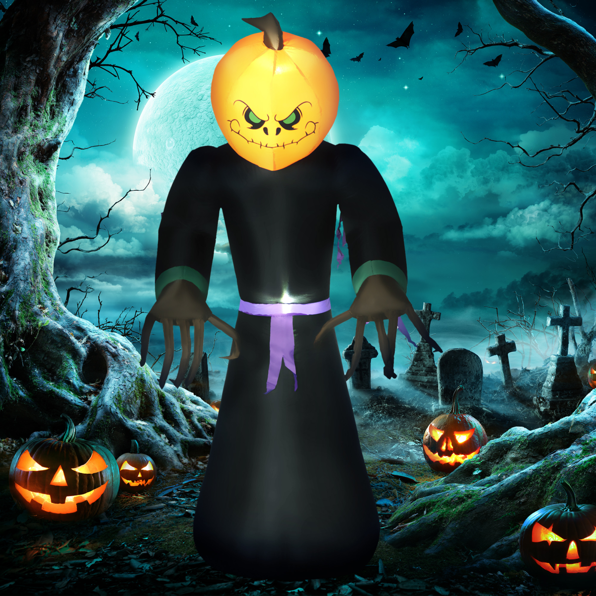 Inflatable 2.1m Tall Pumpkin Man Halloween Yard Decoration Light Up - Image 2