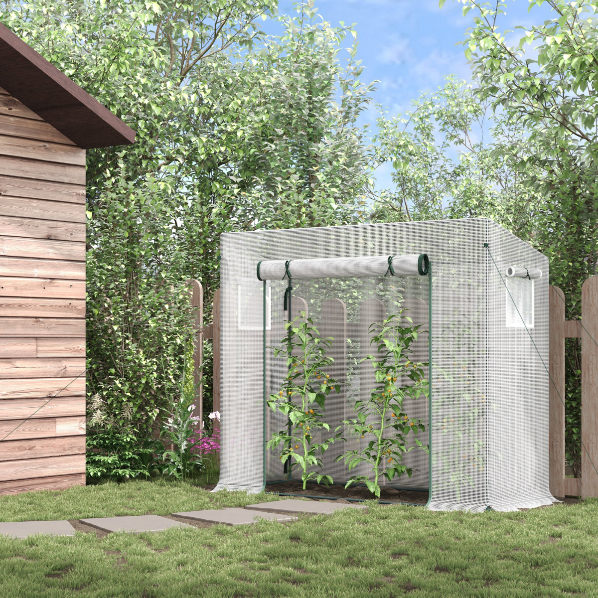 Outsunny 200x76x168cm Walk-in Garden Greenhouse Plant Warm House w/ Roll Up Door - Image 2