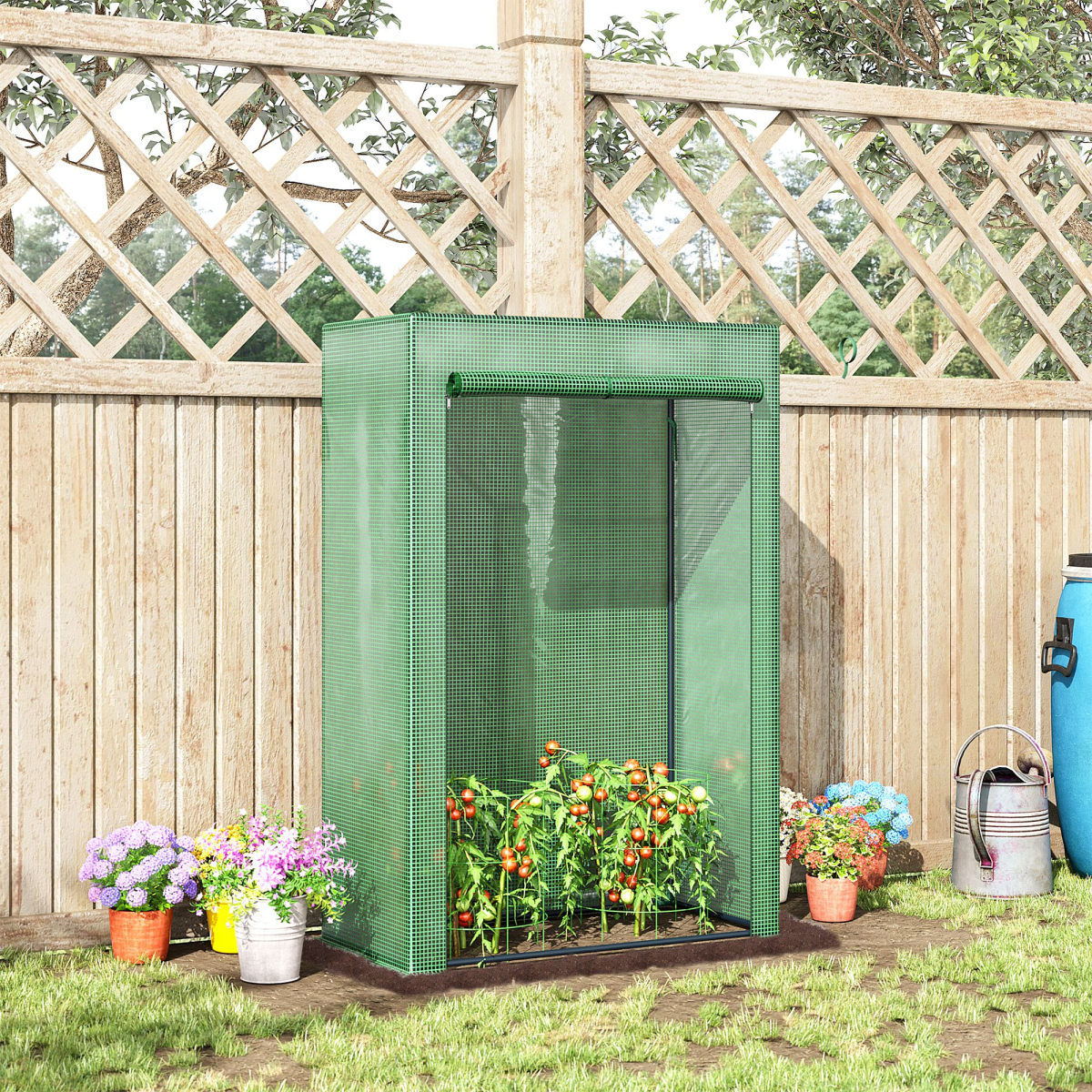100x50x150cm Greenhouse PE Cover w/ Zipper Roll-up Door Outdoor, Green - Image 2