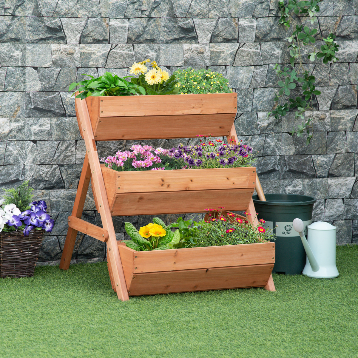 Outsunny 3 Tier Raised Garden Bed Wooden Elevated Planter Box Kit, Brown - Image 2