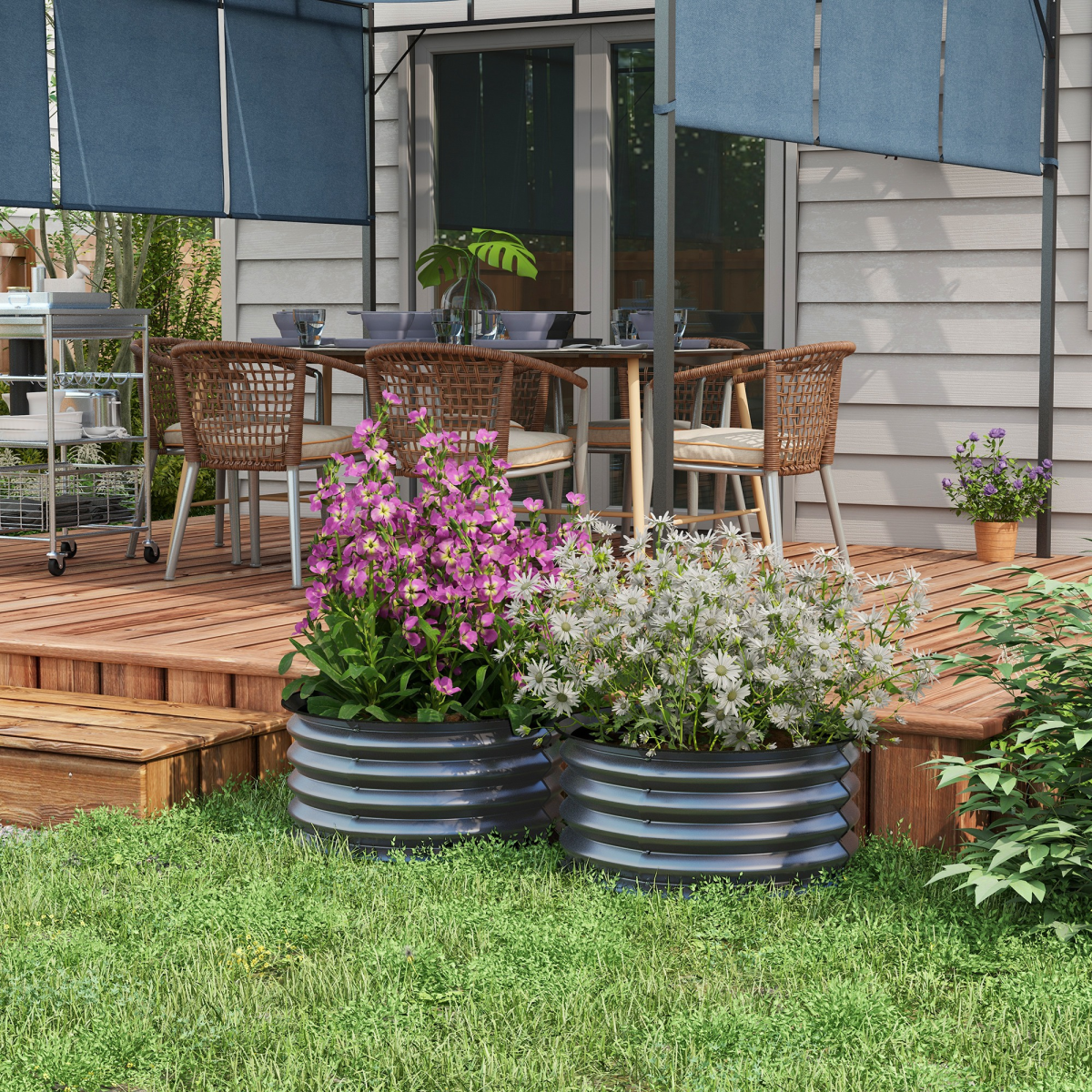 Outsunny Set of 2 Raised Garden Bed Metal Planter Box with Safety Edging, Grey - Image 2