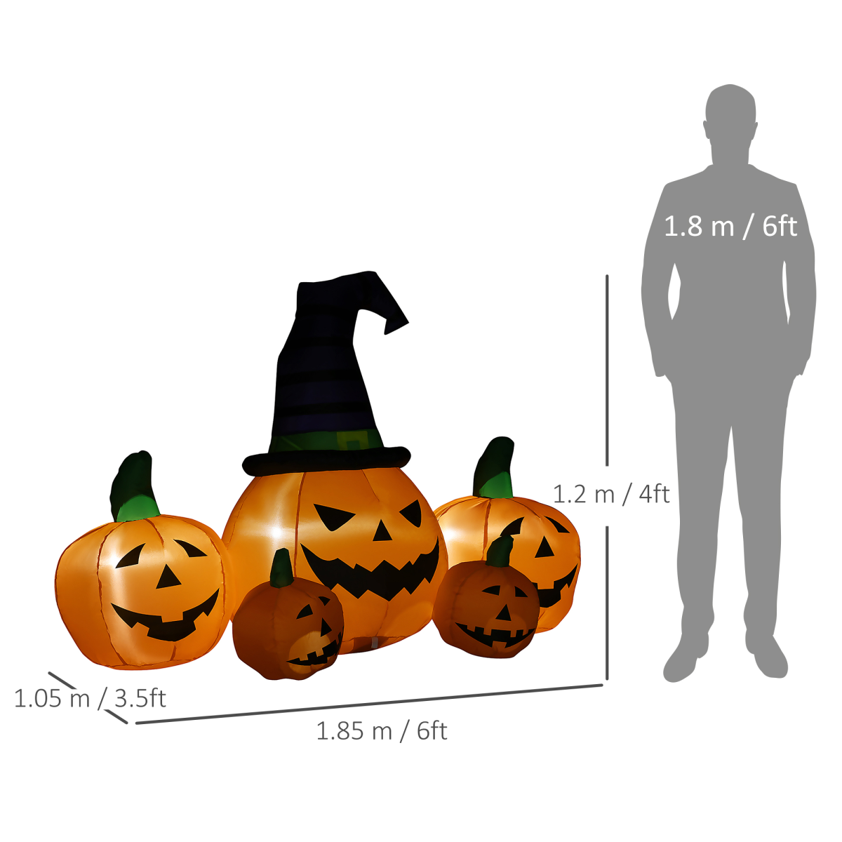 6ft Inflatable Halloween Large Pumpkin Hat with Four Small Pumpkins Blow-Up LED - Image 3