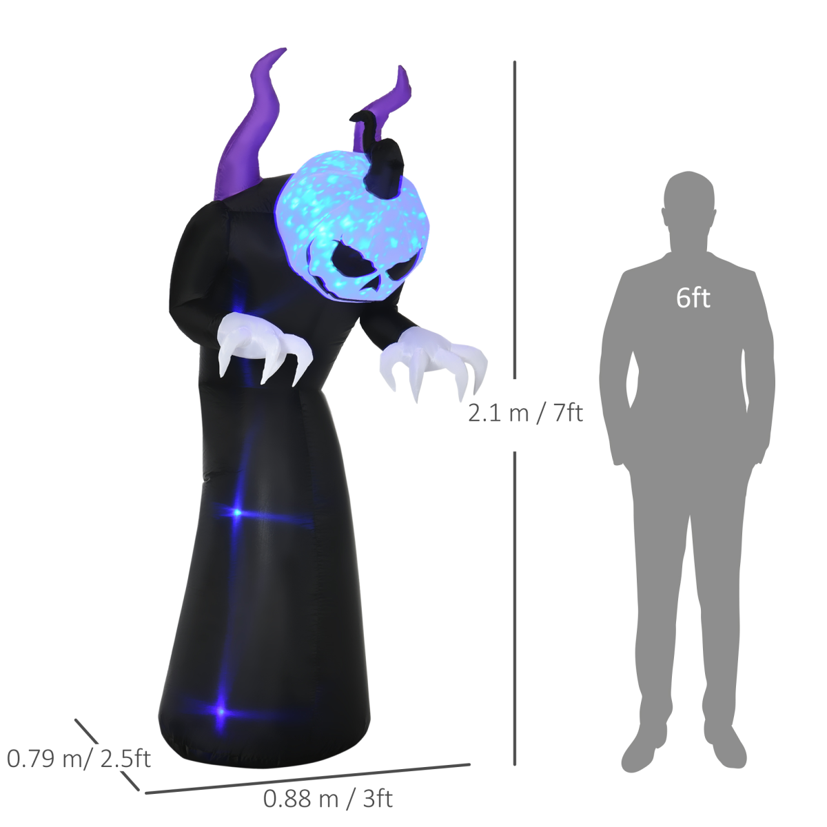 7ft Inflatable Halloween Ghost Horns Blow-Up Outdoor LED Display Flame Effect - Image 3