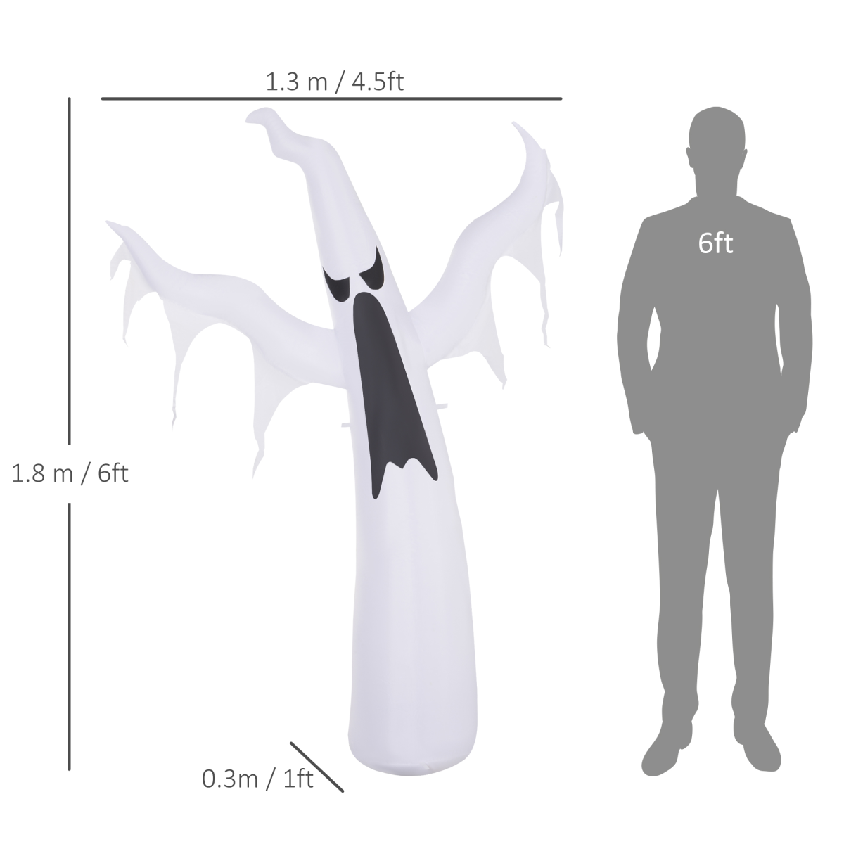 6FT 1.8m LED Halloween Inflatable Deco Floating Ghost Scary Party Outdoors - Image 3