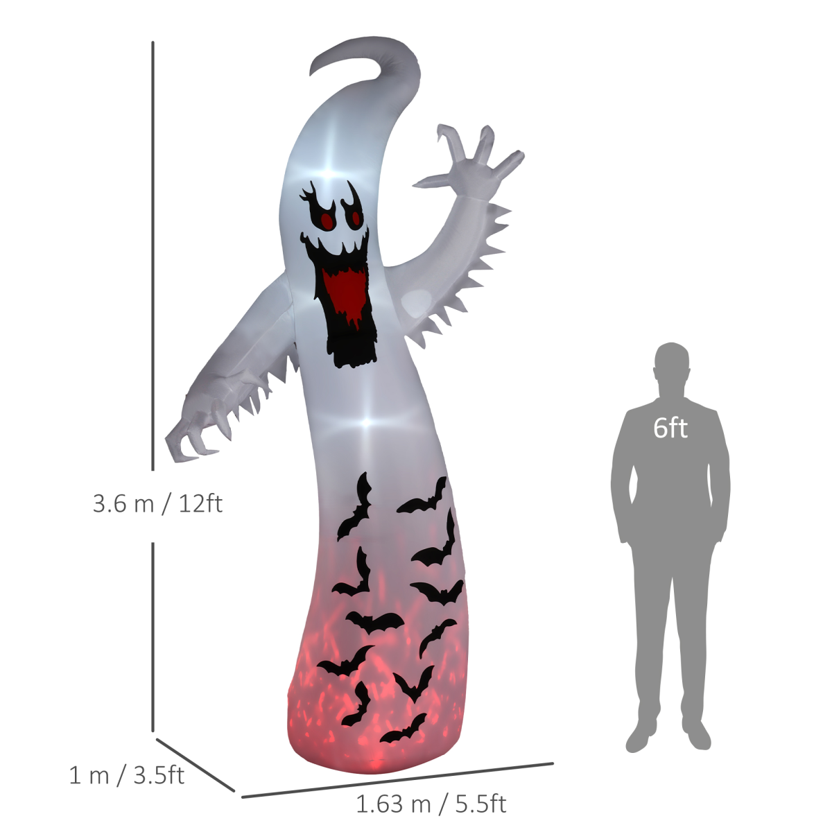 Outsunny 11.8FT Halloween Inflatable Spooky Ghost, Blow Up Garden Decoration - Image 3