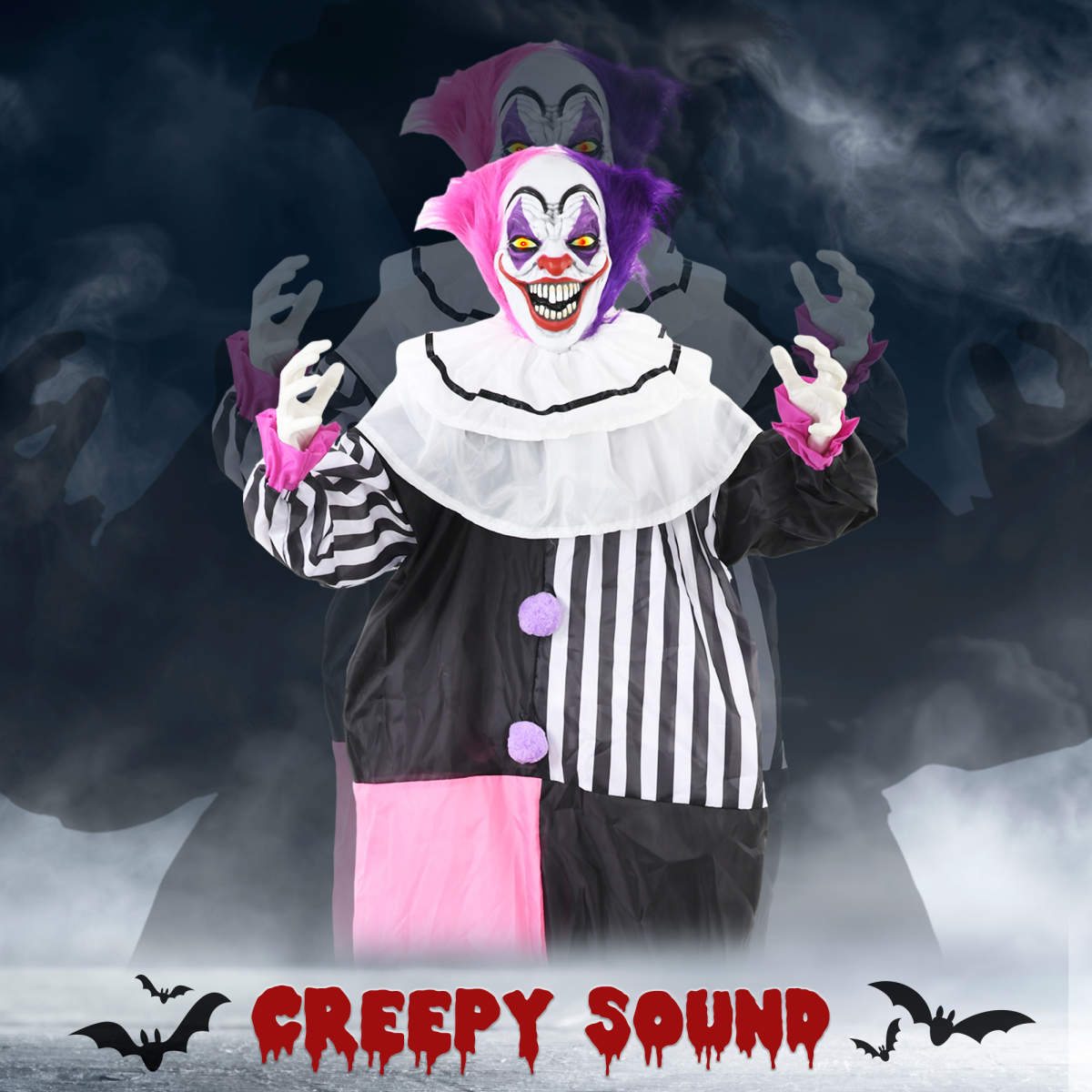 Halloween Clown Animatronic Prop with Light Up Eyes, for Indoor Outdoor - Image 3