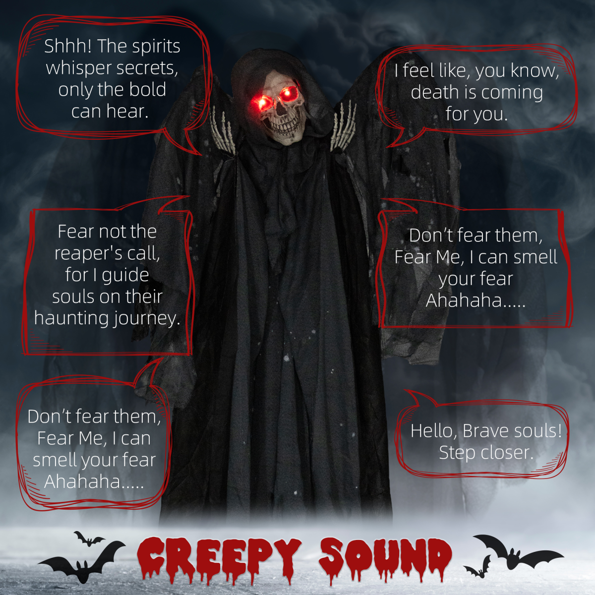 Winged Grim Reaper Animatronic Prop w/ Light Up Eyes, for Haunted House - Image 3