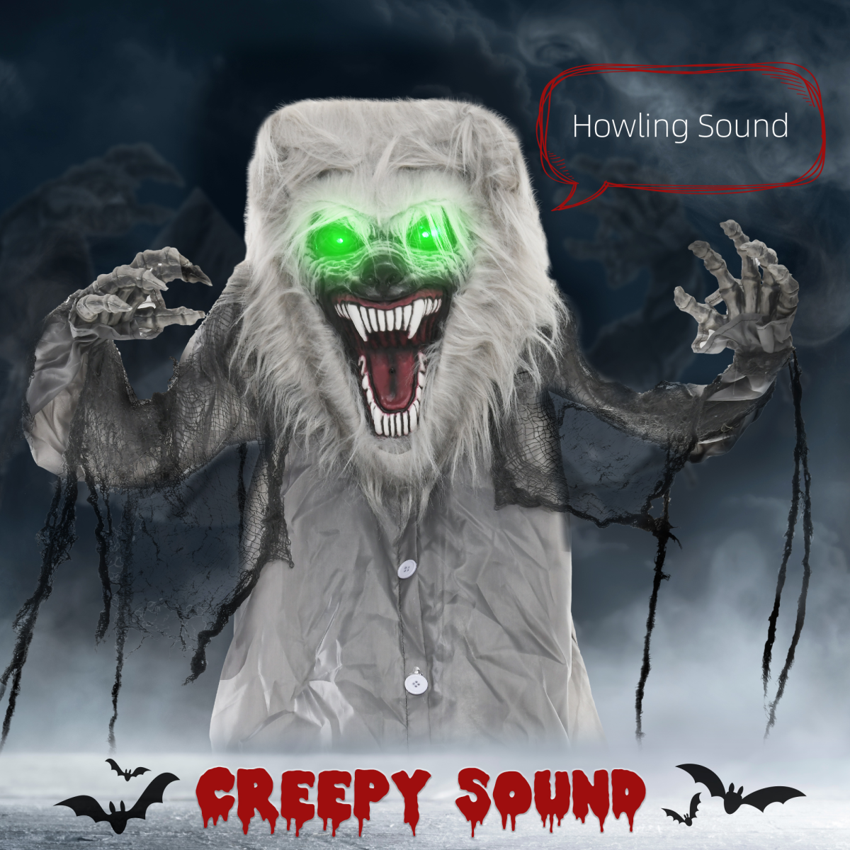 Halloween Skeleton Werewolf Animatronic Prop with Light Up Eyes - Image 3