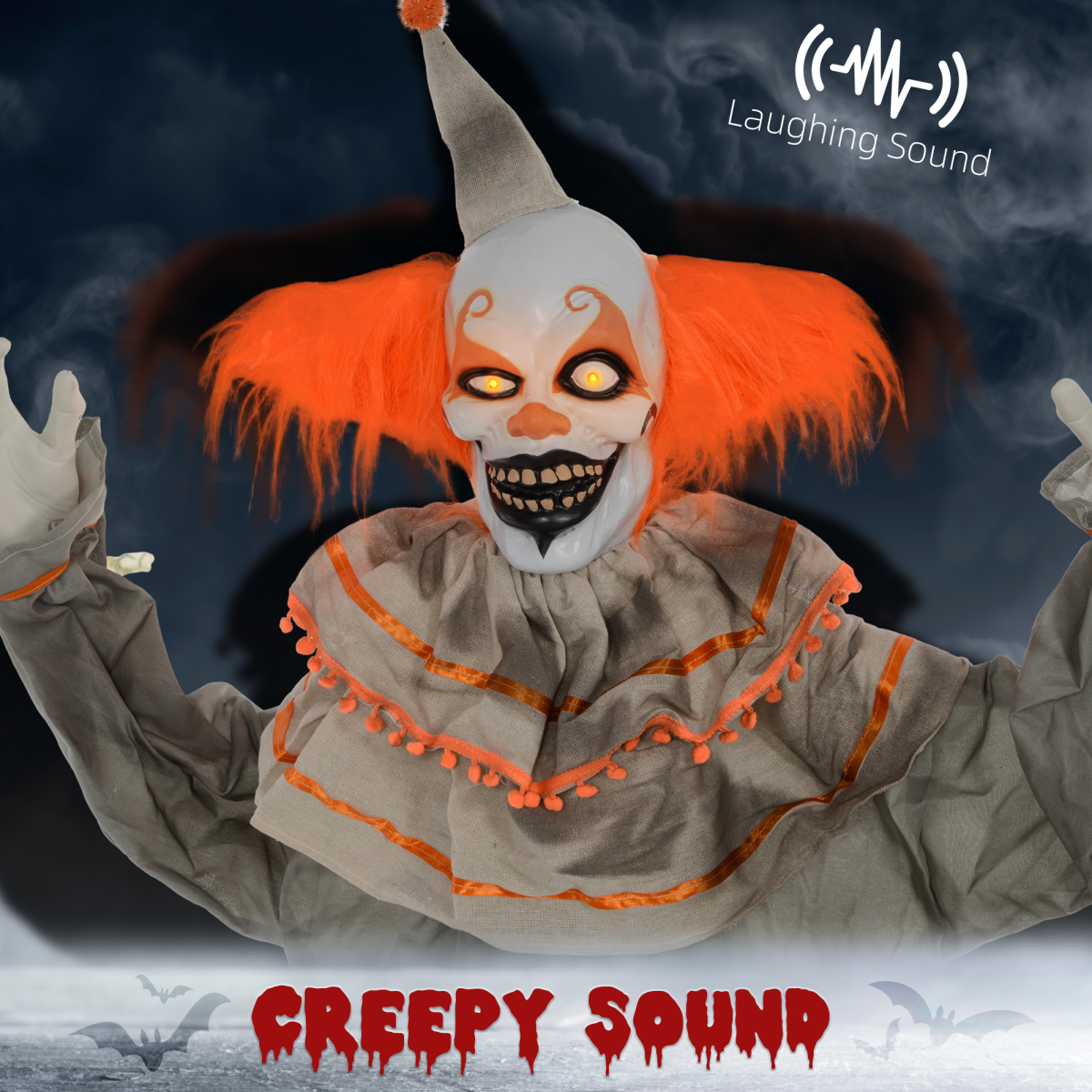 Halloween Clown Animatronic Prop with Light Up Eyes, for Indoor Outdoor - Image 3
