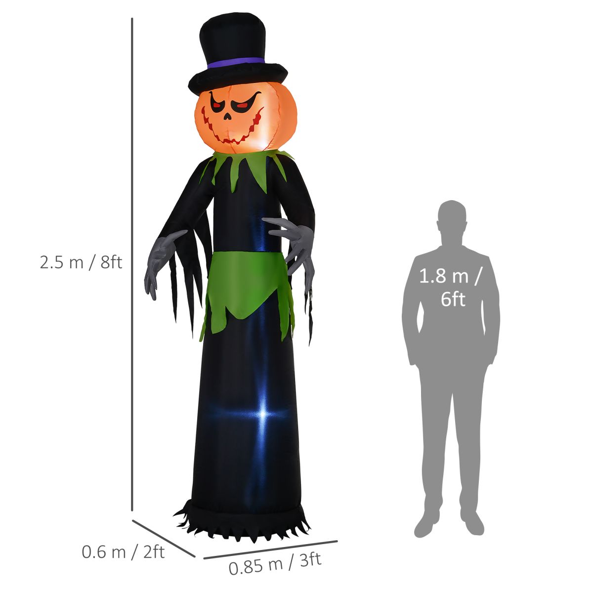 Outsunny 8FT Tall Halloween Inflatable Pumpkin Ghost in A Hat Decoration - Image 3