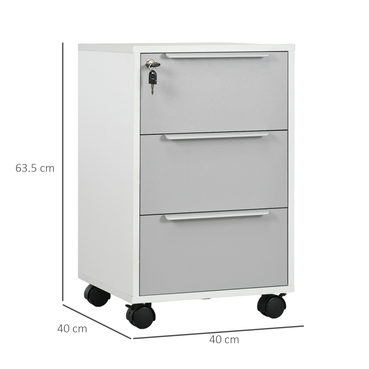 3-Drawer Locking File Cabinet Mobile Chest of Drawers Side Table Wheels - Image 3
