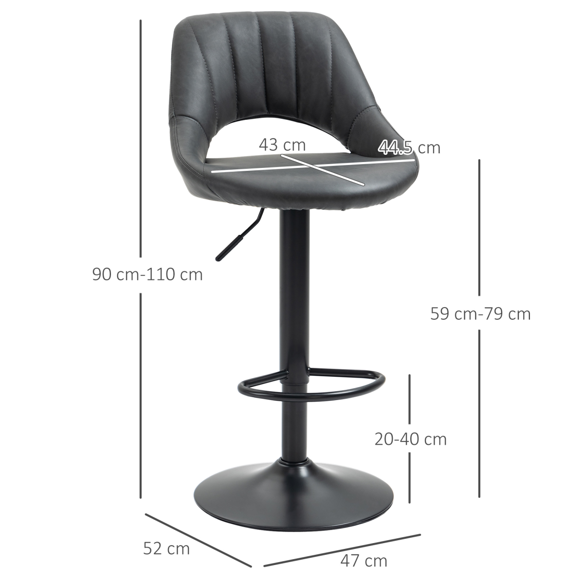 Barstools Set of 2 Adjustable Swivel Height PU Leather Counter Chairs Footrest - Image 3