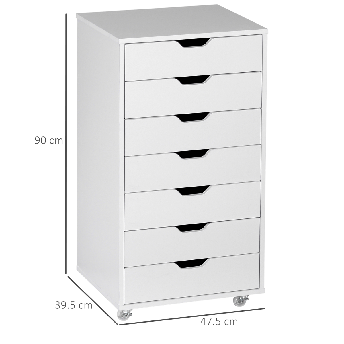 Vinsetto Mobile Filing Cabinet, 7-drawer File Cabinet with Wheels, White - Image 3